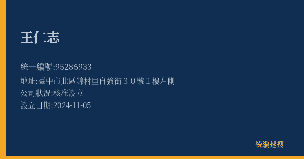 王仁志的照片-統編 95286933(臺中市) 公司登記資料與營業項目詳細圖表
