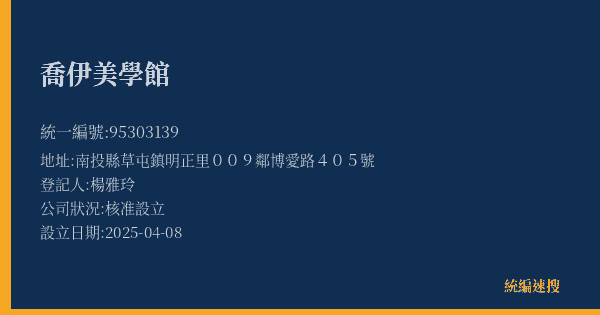 喬伊美學館的照片-統編 95303139(南投縣) 公司登記資料與營業項目詳細圖表