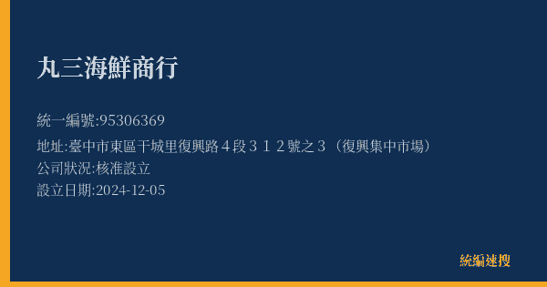 丸三海鮮商行的照片-統編 95306369(臺中市) 公司登記資料與營業項目詳細圖表