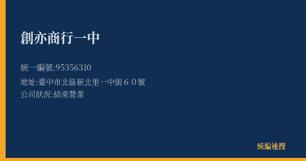 創亦商行一中的照片-統編 95356310(臺中市) 公司登記資料與營業項目詳細圖表