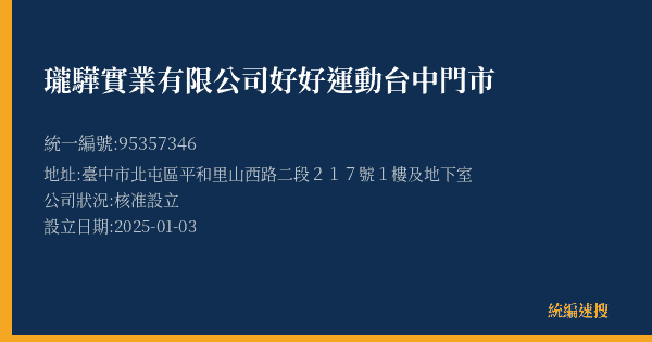 瓏驊實業有限公司好好運動台中門市的照片-統編 95357346(臺中市) 公司登記資料與營業項目詳細圖表