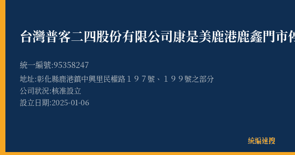 台灣普客二四股份有限公司康是美鹿港鹿鑫門市停車場的照片-統編 95358247(彰化縣) 公司登記資料與營業項目詳細圖表