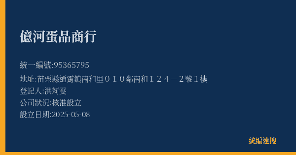 億河蛋品商行的照片-統編 95365795(苗栗縣) 公司登記資料與營業項目詳細圖表