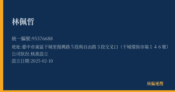 林佩哲的照片-統編 95376688(臺中市) 公司登記資料與營業項目詳細圖表