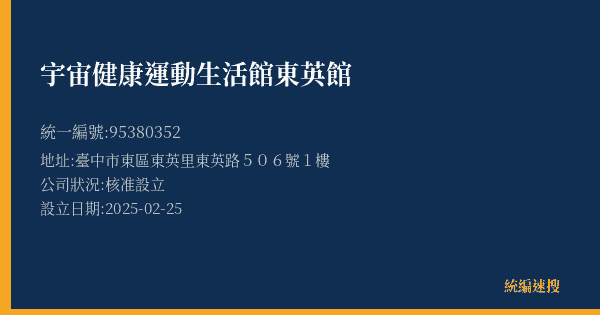 宇宙健康運動生活館東英館的照片-統編 95380352(臺中市) 公司登記資料與營業項目詳細圖表