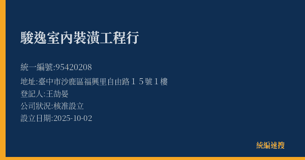 駿逸室內裝潢工程行的照片-統編 95420208(臺中市) 公司登記資料與營業項目詳細圖表