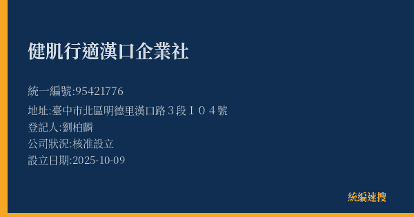 健肌行適漢口企業社的照片-統編 95421776(臺中市) 公司登記資料與營業項目詳細圖表