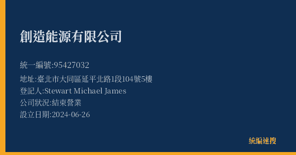 創造能源有限公司的照片-統編 95427032(臺北市) 公司登記資料與營業項目詳細圖表