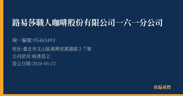 路易莎職人咖啡股份有限公司一六一分公司的照片-統編 95463493(臺北市) 公司登記資料與營業項目詳細圖表