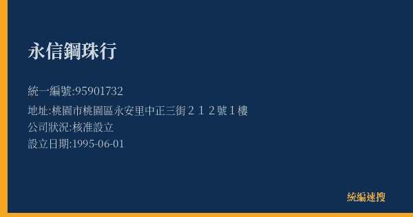 永信鋼珠行的照片-統編 95901732(桃園市) 公司登記資料與營業項目詳細圖表