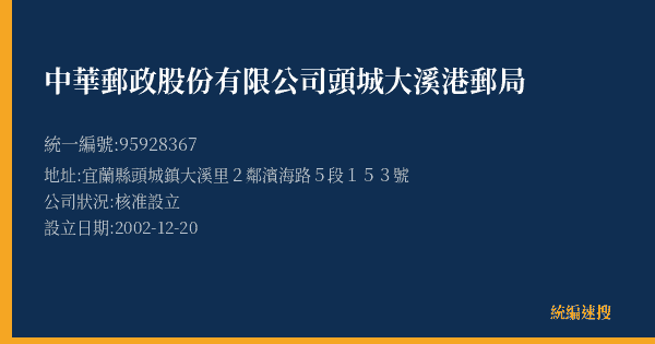 中華郵政股份有限公司頭城大溪港郵局的照片-統編 95928367(宜蘭縣) 公司登記資料與營業項目詳細圖表
