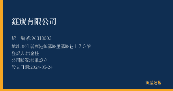 鈺宬有限公司的照片-統編 96310003(彰化縣) 公司登記資料與營業項目詳細圖表