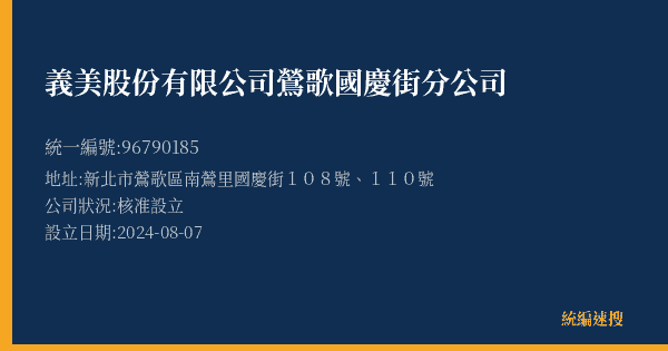 義美股份有限公司鶯歌國慶街分公司的照片-統編 96790185(新北市) 公司登記資料與營業項目詳細圖表
