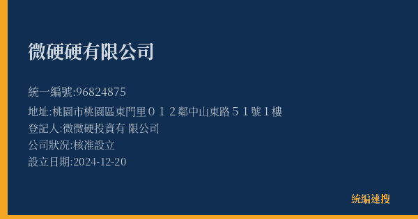 微硬硬有限公司的照片-統編 96824875(桃園市) 公司登記資料與營業項目詳細圖表