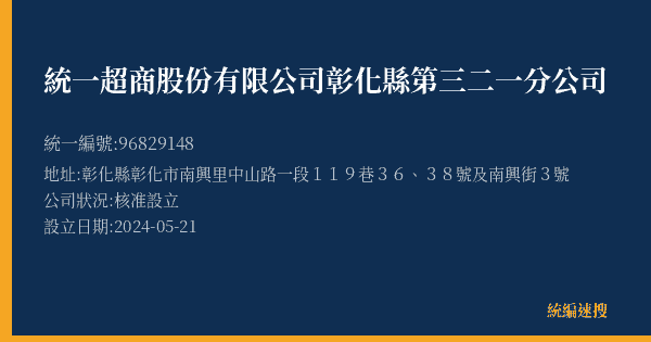 統一超商股份有限公司彰化縣第三二一分公司的照片-統編 96829148(彰化縣) 公司登記資料與營業項目詳細圖表