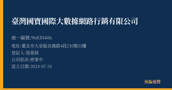 臺灣國寶國際大數據網路行銷有限公司的照片-統編 96830406(臺北市) 公司登記資料與營業項目詳細圖表