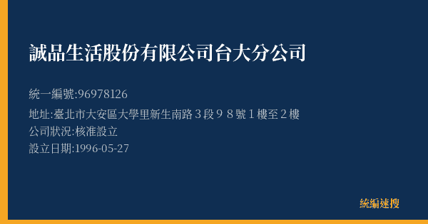 誠品生活股份有限公司台大分公司的照片-統編 96978126(臺北市) 公司登記資料與營業項目詳細圖表