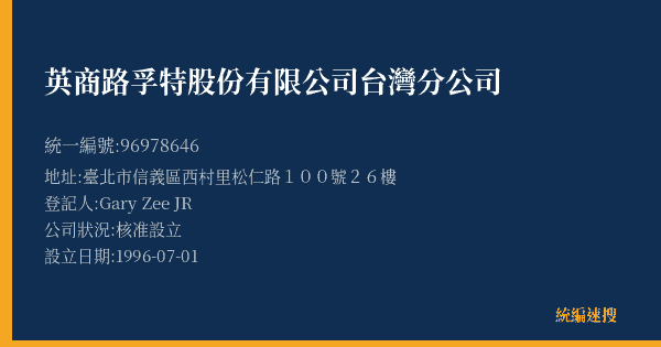 英商路孚特股份有限公司台灣分公司的照片-統編 96978646(臺北市) 公司登記資料與營業項目詳細圖表