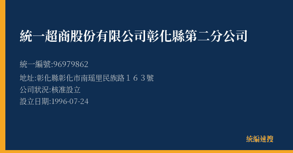 統一超商股份有限公司彰化縣第二分公司的照片-統編 96979862(彰化縣) 公司登記資料與營業項目詳細圖表