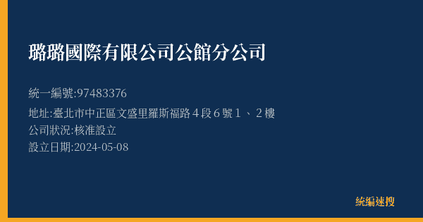 璐璐國際有限公司公館分公司的照片-統編 97483376(臺北市) 公司登記資料與營業項目詳細圖表