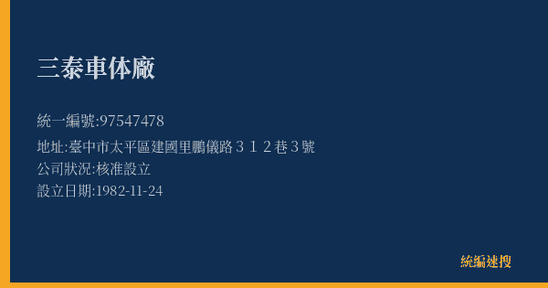 三泰車体廠的照片-統編 97547478(臺中市) 公司登記資料與營業項目詳細圖表