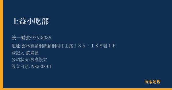上益小吃部的照片-統編 97618085(雲林縣) 公司登記資料與營業項目詳細圖表