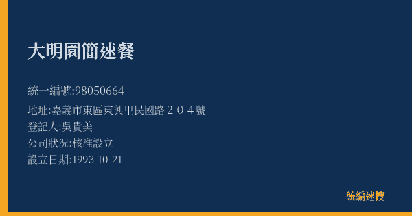 大明園簡速餐的照片-統編 98050664(嘉義市) 公司登記資料與營業項目詳細圖表