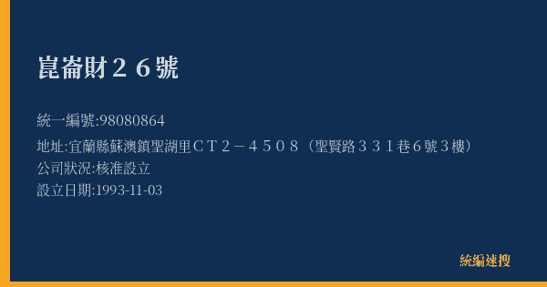 崑崙財26號的照片-統編 98080864(宜蘭縣) 公司登記資料與營業項目詳細圖表