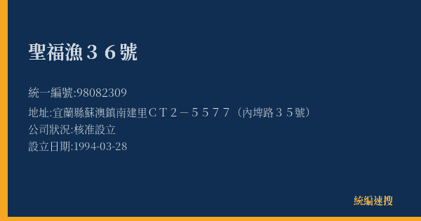 聖福漁36號的照片-統編 98082309(宜蘭縣) 公司登記資料與營業項目詳細圖表
