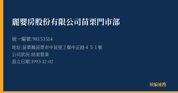 麗嬰房股份有限公司苗栗門市部的照片-統編 98153514(苗栗縣) 公司登記資料與營業項目詳細圖表