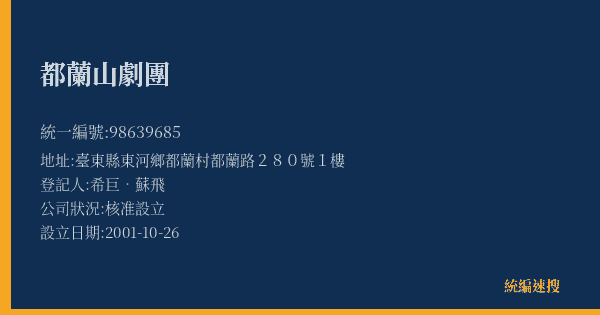 都蘭山劇團的照片-統編 98639685(臺東縣) 公司登記資料與營業項目詳細圖表