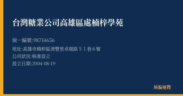 台灣糖業公司高雄區處楠梓學苑的照片-統編 98714656(高雄市) 公司登記資料與營業項目詳細圖表