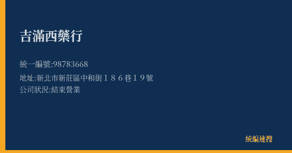 吉滿西藥行的照片-統編 98783668(新北市) 公司登記資料與營業項目詳細圖表