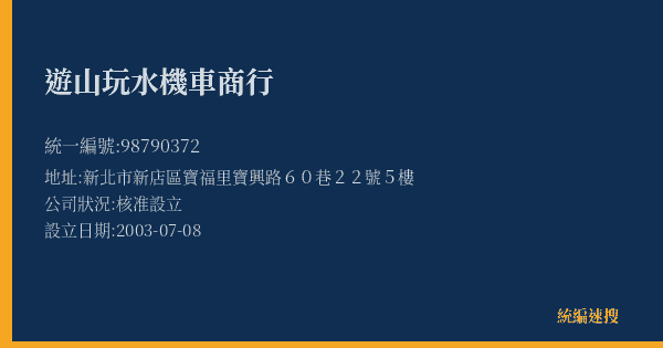 遊山玩水機車商行的照片-統編 98790372(新北市) 公司登記資料與營業項目詳細圖表