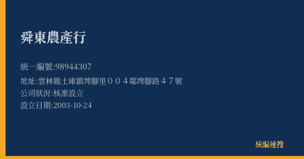 舜東農產行的照片-統編 98944307(雲林縣) 公司登記資料與營業項目詳細圖表