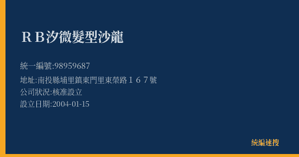 RB汐微髮型沙龍的照片-統編 98959687(南投縣) 公司登記資料與營業項目詳細圖表