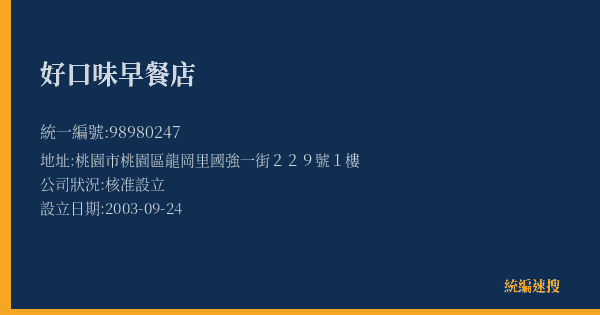 好口味早餐店的照片-統編 98980247(桃園市) 公司登記資料與營業項目詳細圖表