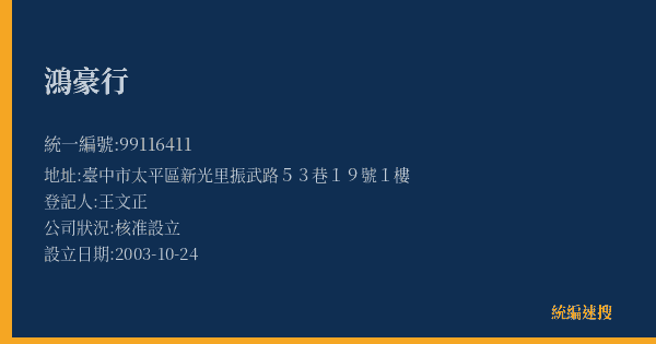 鴻豪行的照片-統編 99116411(臺中市) 公司登記資料與營業項目詳細圖表