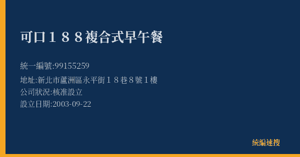 可口188複合式早午餐的照片-統編 99155259(新北市) 公司登記資料與營業項目詳細圖表