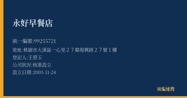 永好早餐店的照片-統編 99255721(桃園市) 公司登記資料與營業項目詳細圖表