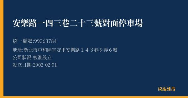 安樂路一四三巷二十三號對面停車場的照片-統編 99263784(新北市) 公司登記資料與營業項目詳細圖表