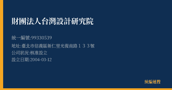財團法人台灣設計研究院的照片-統編 99330539(臺北市) 公司登記資料與營業項目詳細圖表