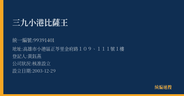 三九小港比薩王的照片-統編 99391401(高雄市) 公司登記資料與營業項目詳細圖表