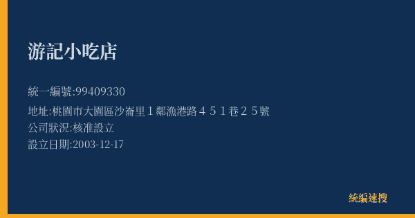 游記小吃店的照片-統編 99409330(桃園市) 公司登記資料與營業項目詳細圖表
