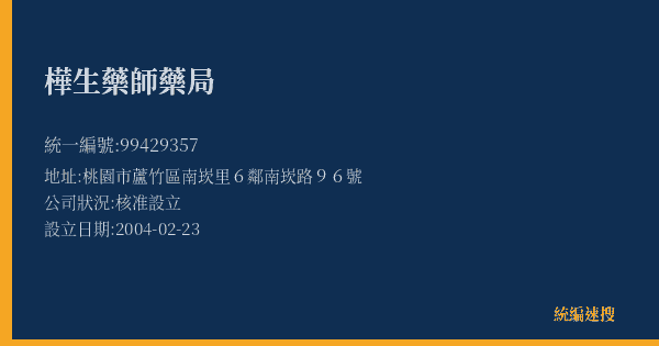 樺生藥師藥局的照片-統編 99429357(桃園市) 公司登記資料與營業項目詳細圖表