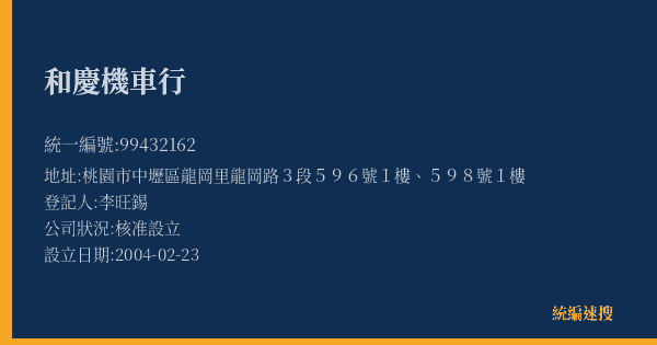 和慶機車行的照片-統編 99432162(桃園市) 公司登記資料與營業項目詳細圖表
