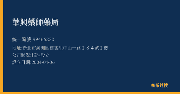 華興藥師藥局的照片-統編 99466330(新北市) 公司登記資料與營業項目詳細圖表
