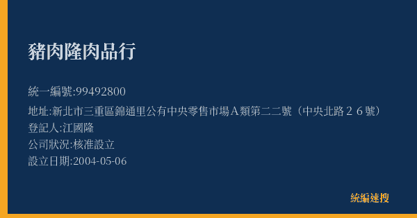 豬肉隆肉品行的照片-統編 99492800(新北市) 公司登記資料與營業項目詳細圖表