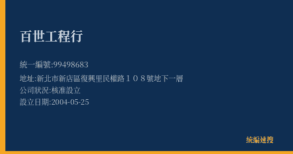 百世工程行的照片-統編 99498683(新北市) 公司登記資料與營業項目詳細圖表