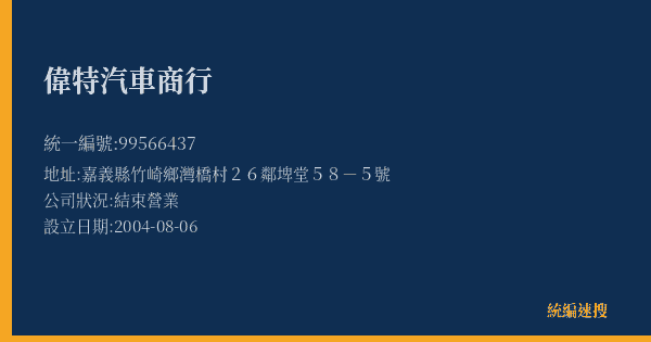 偉特汽車商行的照片-統編 99566437(嘉義縣) 公司登記資料與營業項目詳細圖表